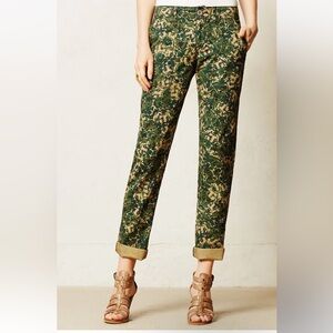 Hei Hei | Anthropologie Sylvan Moto Roll Up Floral Women's Green Pants Size 26